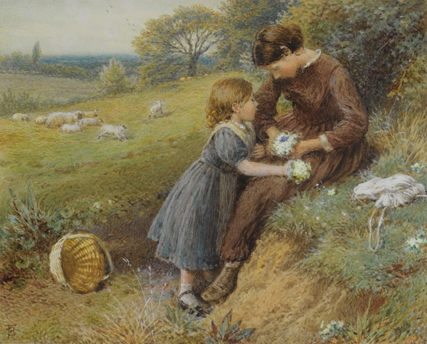 「Primroses」	Myles Birket Foster作